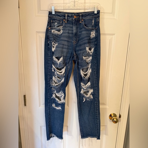 American Eagle Outfitters Distressed High Rise Blue Jeans - Picture 1 of 10